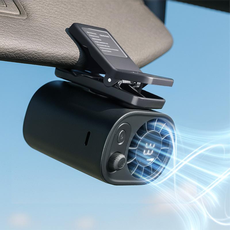 Premium Tech Car Clip-On Fan – 360° Rotation, 100 Speeds, LED Display, USB Rechargeable (1800mAh)