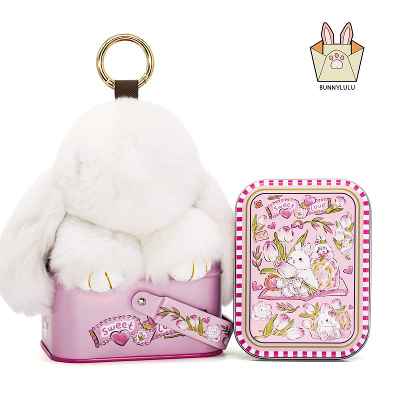 Bunny LuLu Handmade Soft Bunny PomPom Keychain with Designed Tin Box β Adorable Charm for Bags, Phones, and Keys in 14 Colors Hot Pink VNP