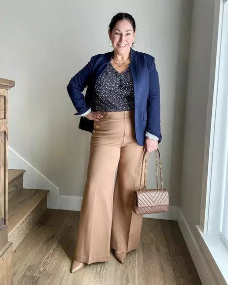 Tummy Control Button Wide Leg Pant