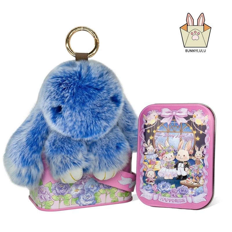 Bunny LuLu Handmade Soft Bunny PomPom Keychain with Designed Tin Box β Adorable Charm for Bags, Phones, and Keys in 14 Colors Hot Pink VNP