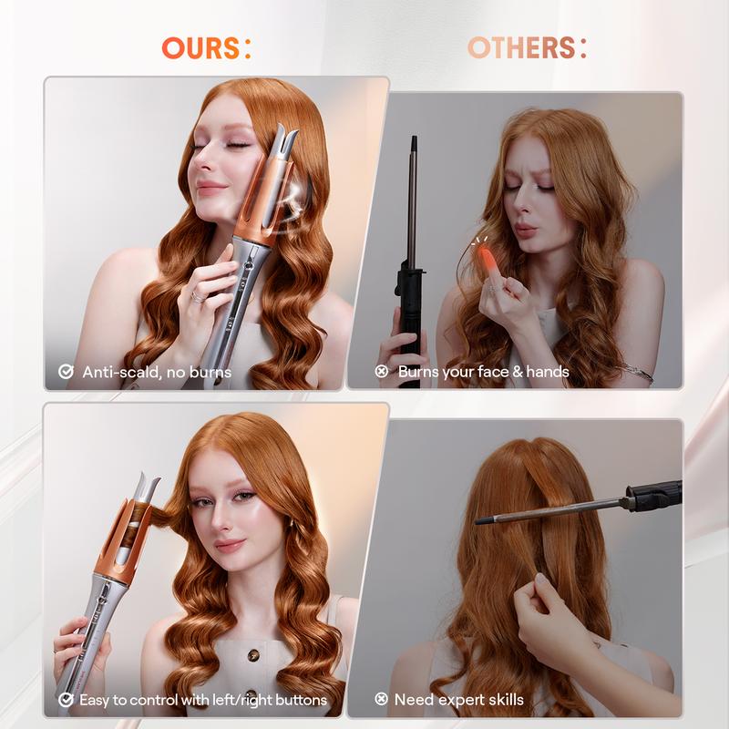 Auto Curling Iron with 3 Heat Levels, 2-Way Spin & Anti-Burn Design