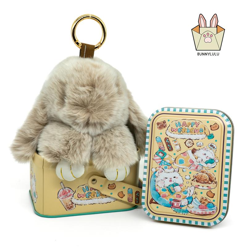 Bunny LuLu Handmade Soft Bunny PomPom Keychain with Designed Tin Box β Adorable Charm for Bags, Phones, and Keys in 14 Colors Hot Pink VNP