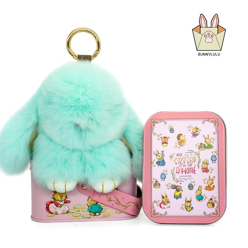 Bunny LuLu Handmade Soft Bunny PomPom Keychain with Designed Tin Box β Adorable Charm for Bags, Phones, and Keys in 14 Colors Hot Pink VNP