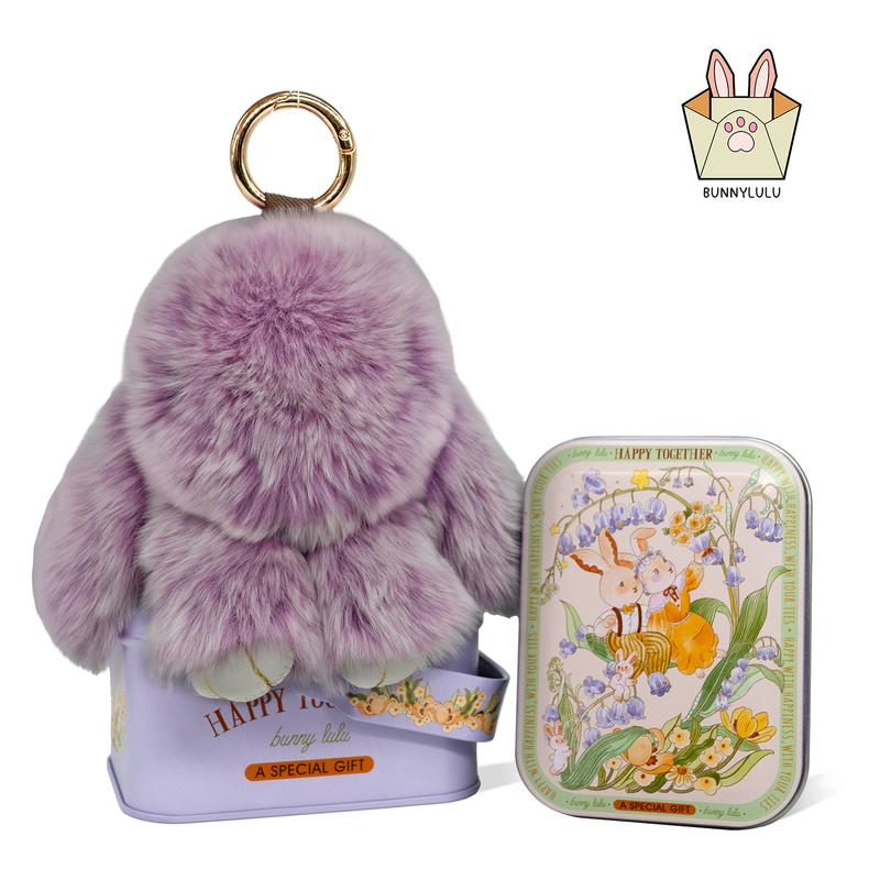 Bunny LuLu Handmade Soft Bunny PomPom Keychain with Designed Tin Box β Adorable Charm for Bags, Phones, and Keys in 14 Colors Hot Pink VNP