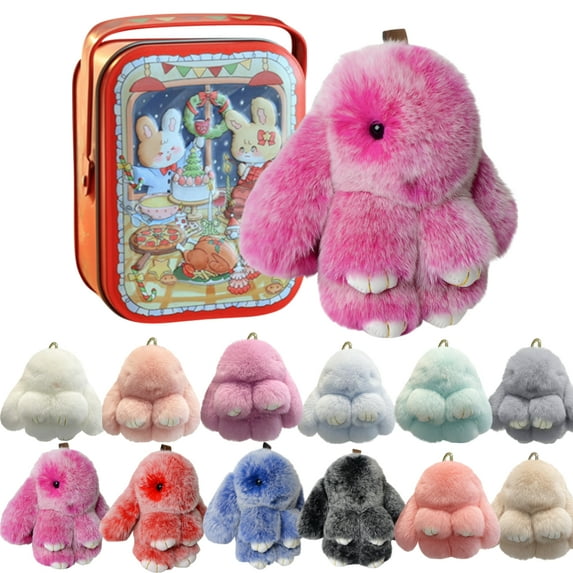 Bunny LuLu Handmade Soft Bunny PomPom Keychain with Designed Tin Box β Adorable Charm for Bags, Phones, and Keys in 14 Colors Hot Pink VNP