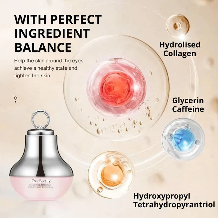 Light Eye Massage Creamwith Caffeine & Hyaluronic Acid for Dark Circles Firming Fine Lines Hydrating Moisturizing Radiant Skin Care with Red Light Micro-Vibration Head