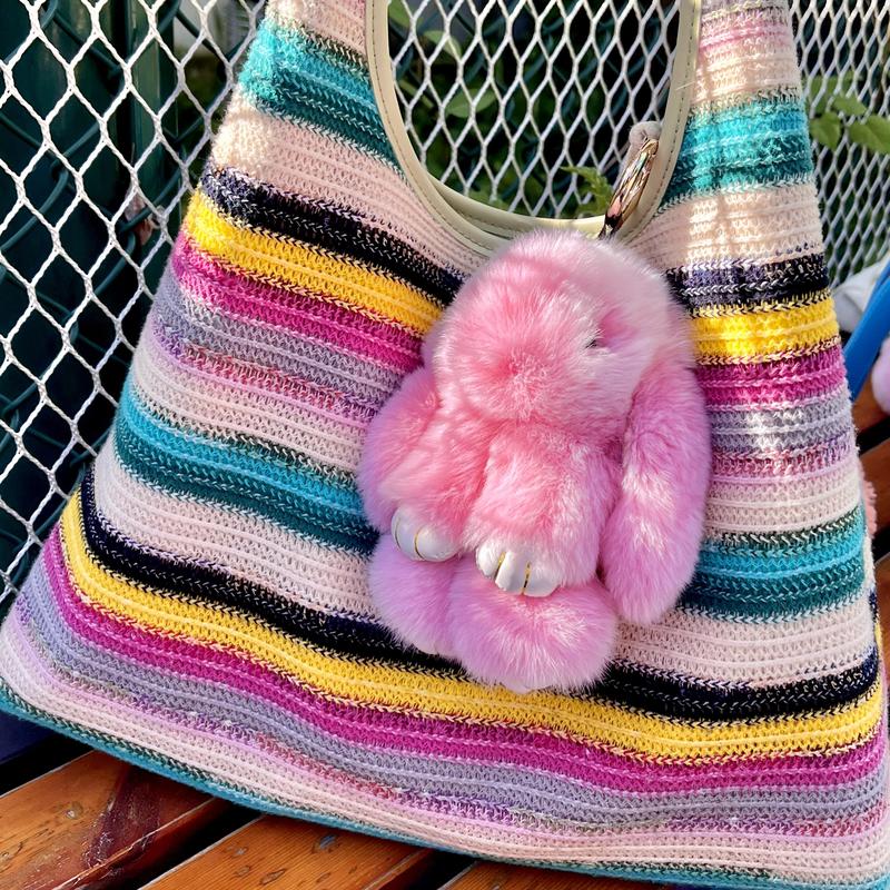 Bunny LuLu Handmade Soft Bunny PomPom Keychain with Designed Tin Box β Adorable Charm for Bags, Phones, and Keys in 14 Colors Hot Pink VNP