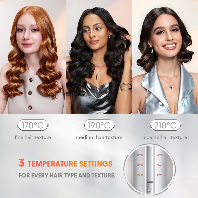 Auto Curling Iron with 3 Heat Levels, 2-Way Spin & Anti-Burn Design