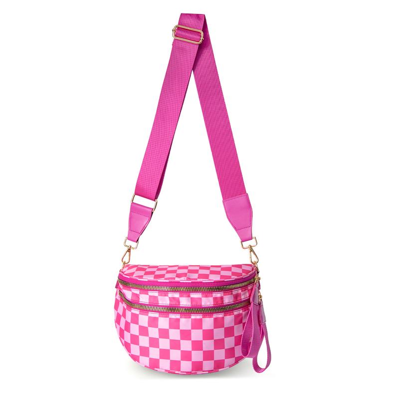 New Version šLimited Time Discountš„Black and White Checkered Nylon Bum Bag