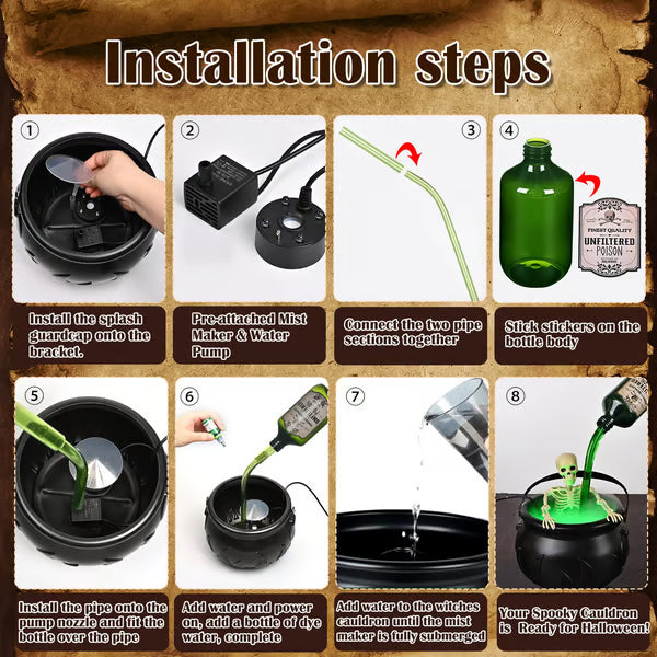 "Magic Floating Potion Cauldron Diffuser – Halloween Decor with Fog & LED Lights"