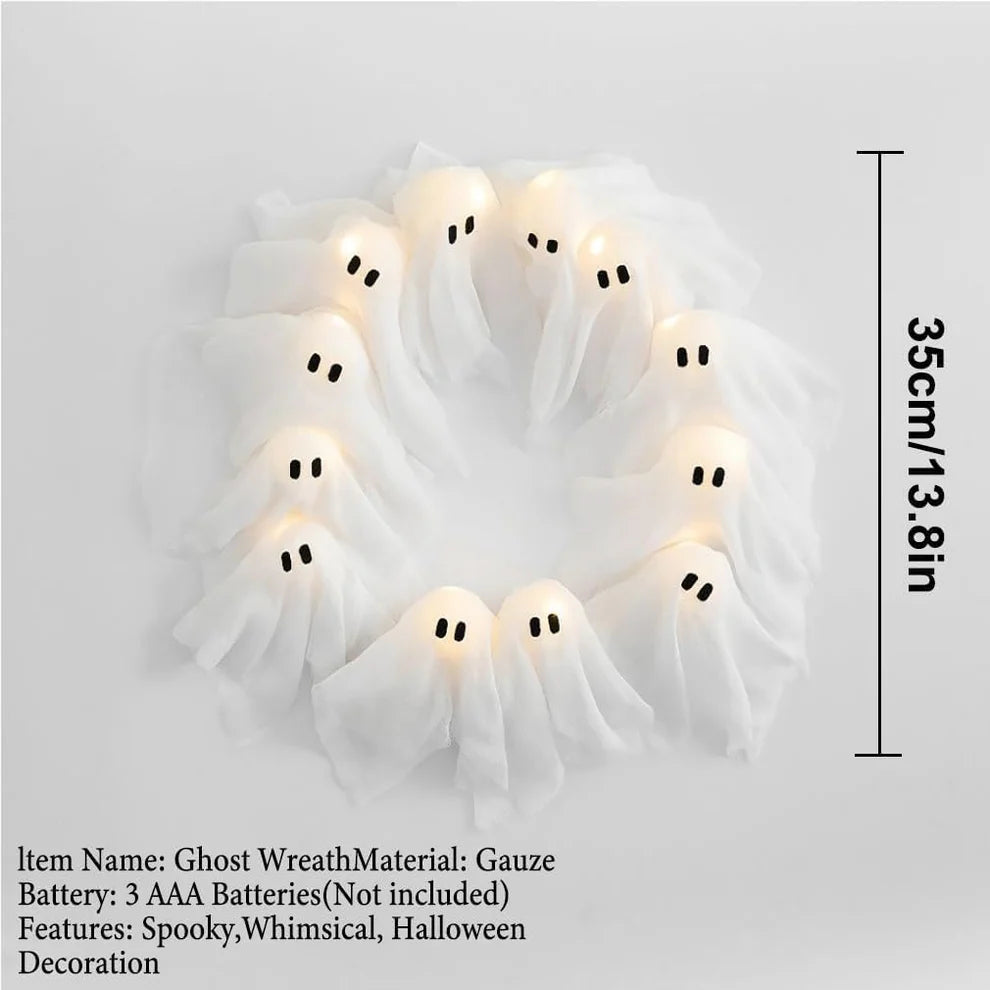🔥 2025 HOT SALE -👻 ✨ Spooky Halloween Glow Wreath – Light Up Your Home with LED Ghostly Charm - LHT