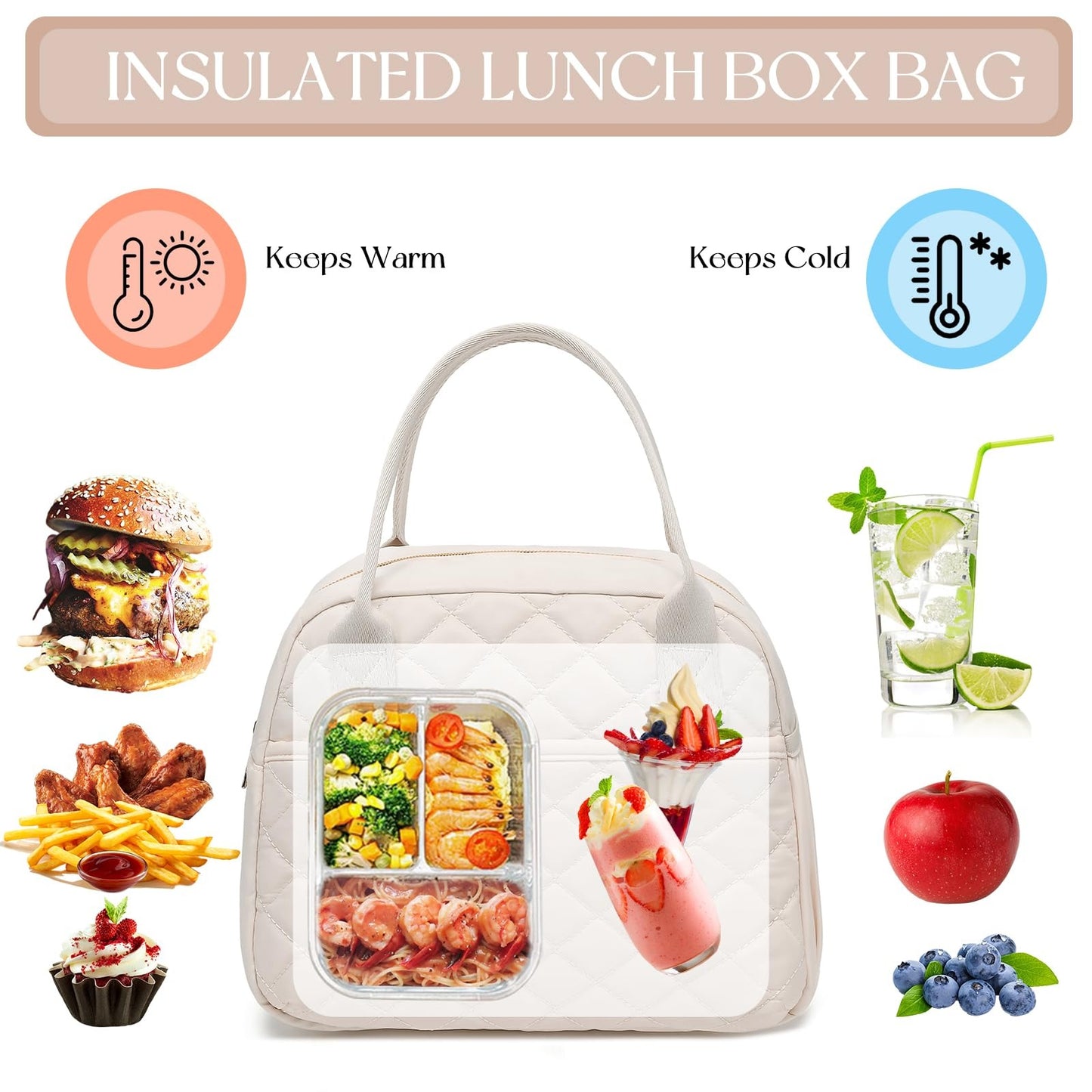 Insulated Lunch Bag for Women Men Large Reusable Lunch Box Adult Leakproof Portable Cooler Tote Bags for Work Picnic VNP