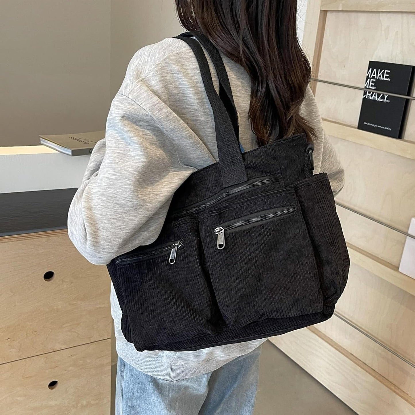 Tote Bag for Women, Corduroy Crossbody Purse, Travel Shoulder Bag, Work Handbag, Everyday Hobo Tote Bag for Schoo