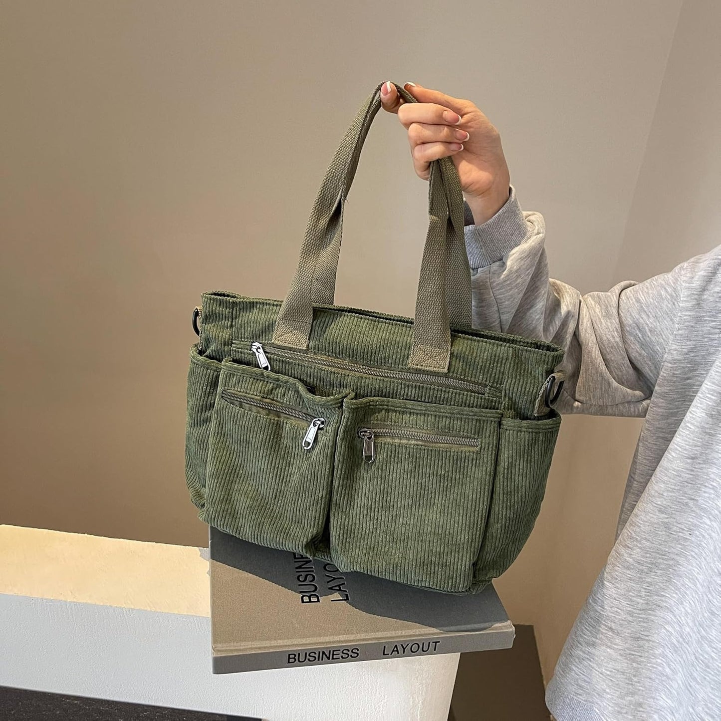 Tote Bag for Women, Corduroy Crossbody Purse, Travel Shoulder Bag, Work Handbag, Everyday Hobo Tote Bag for Schoo
