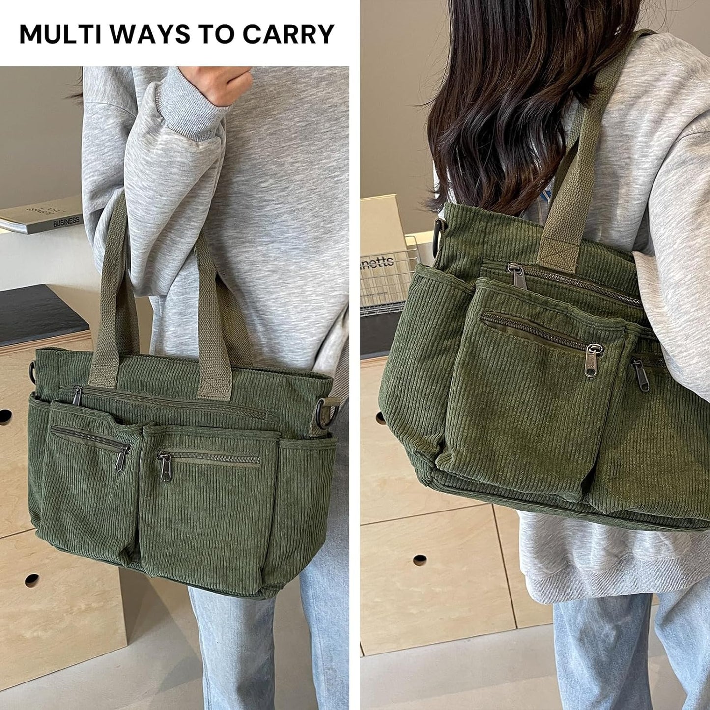 Tote Bag for Women, Corduroy Crossbody Purse, Travel Shoulder Bag, Work Handbag, Everyday Hobo Tote Bag for Schoo
