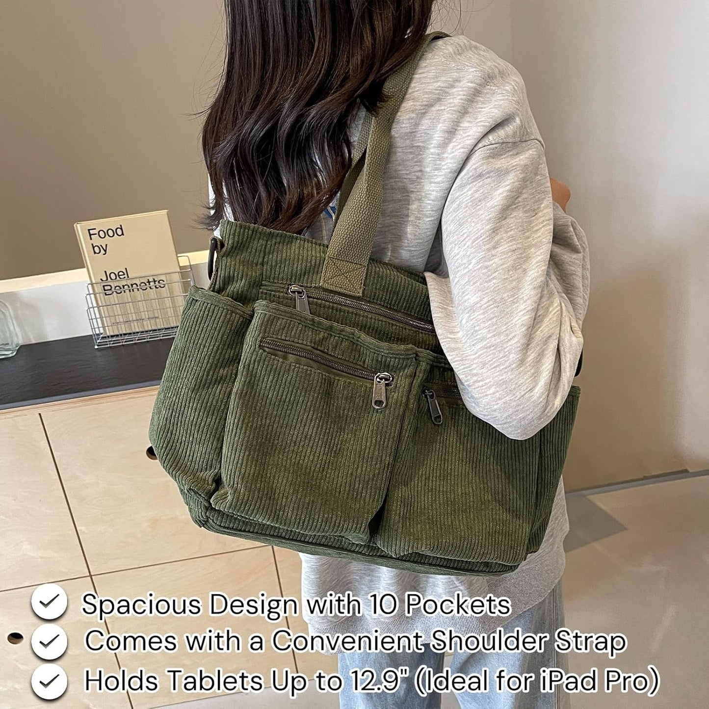 Tote Bag for Women, Corduroy Crossbody Purse, Travel Shoulder Bag, Work Handbag, Everyday Hobo Tote Bag for Schoo