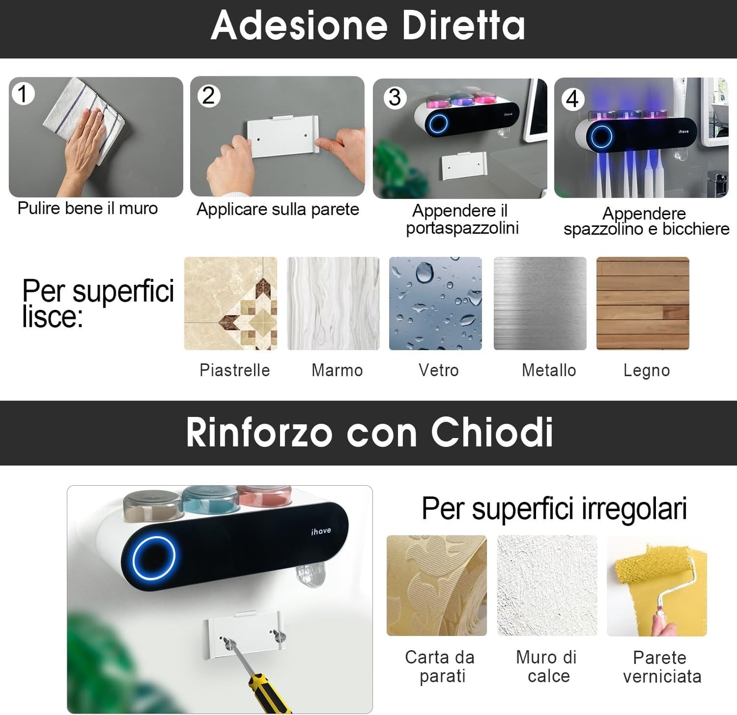 Smart UV Toothbrush Sterilizer & Organizer – “ihave” Wall-Mounted Solution for the Whole Family