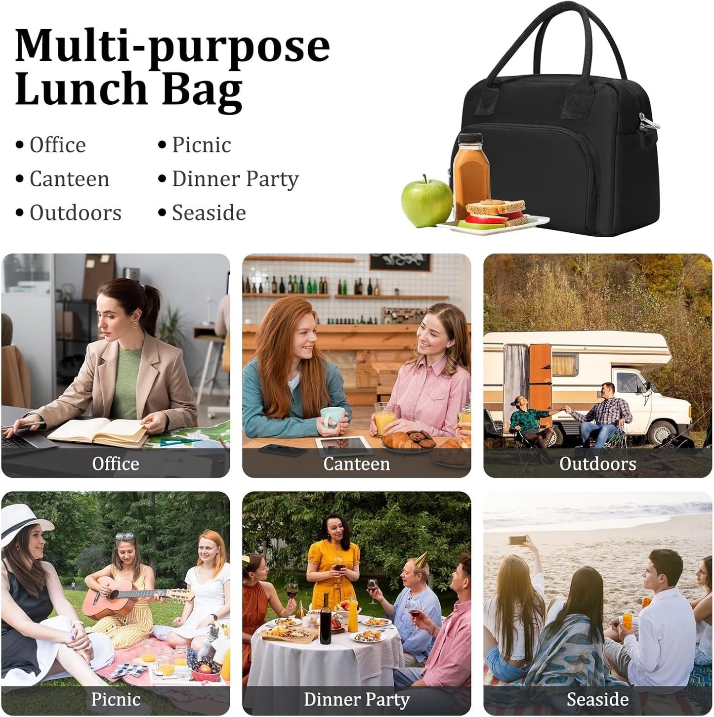 Insulated Lunch Bag for Women Men Large Reusable Lunch Box Adult Leakproof Portable Cooler Tote Bags for Work Picnic VNP