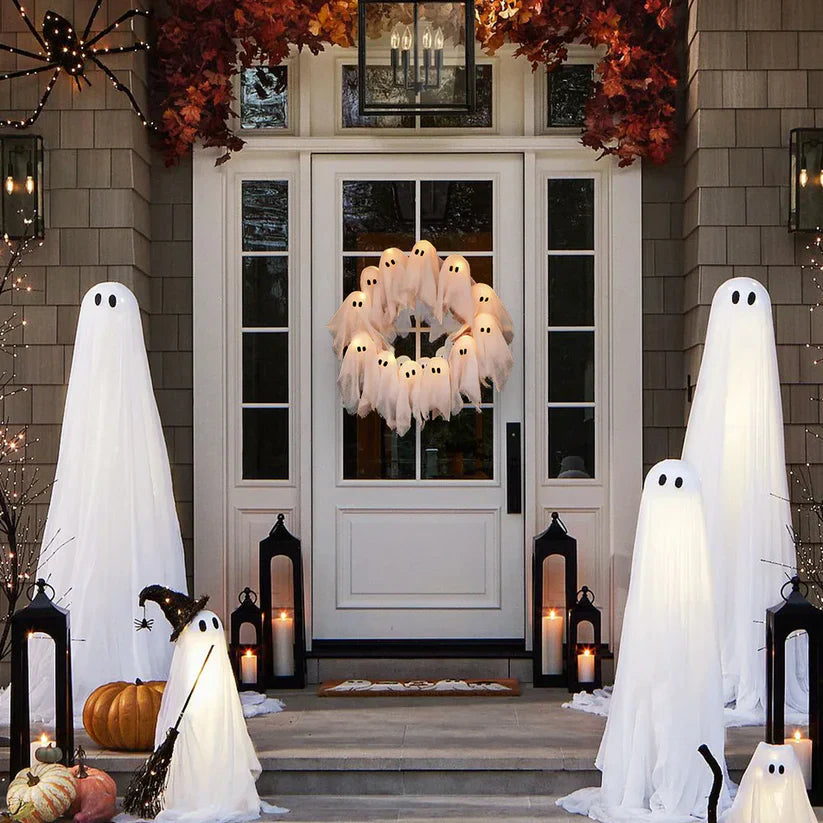 🔥 2025 HOT SALE -👻 ✨ Spooky Halloween Glow Wreath – Light Up Your Home with LED Ghostly Charm - LHT