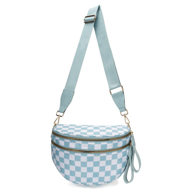 New Version šLimited Time Discountš„Black and White Checkered Nylon Bum Bag