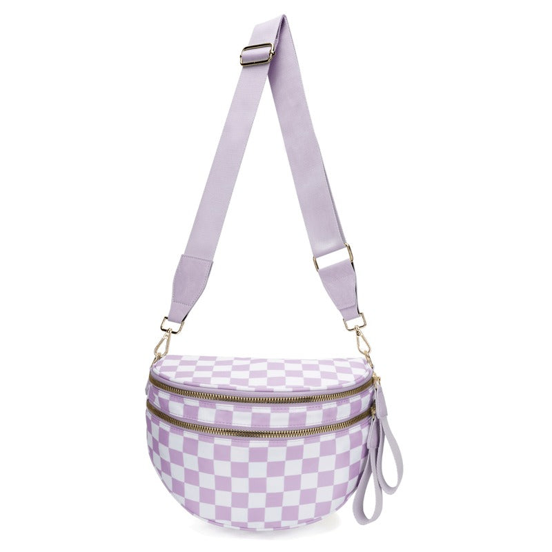 New Version šLimited Time Discountš„Black and White Checkered Nylon Bum Bag