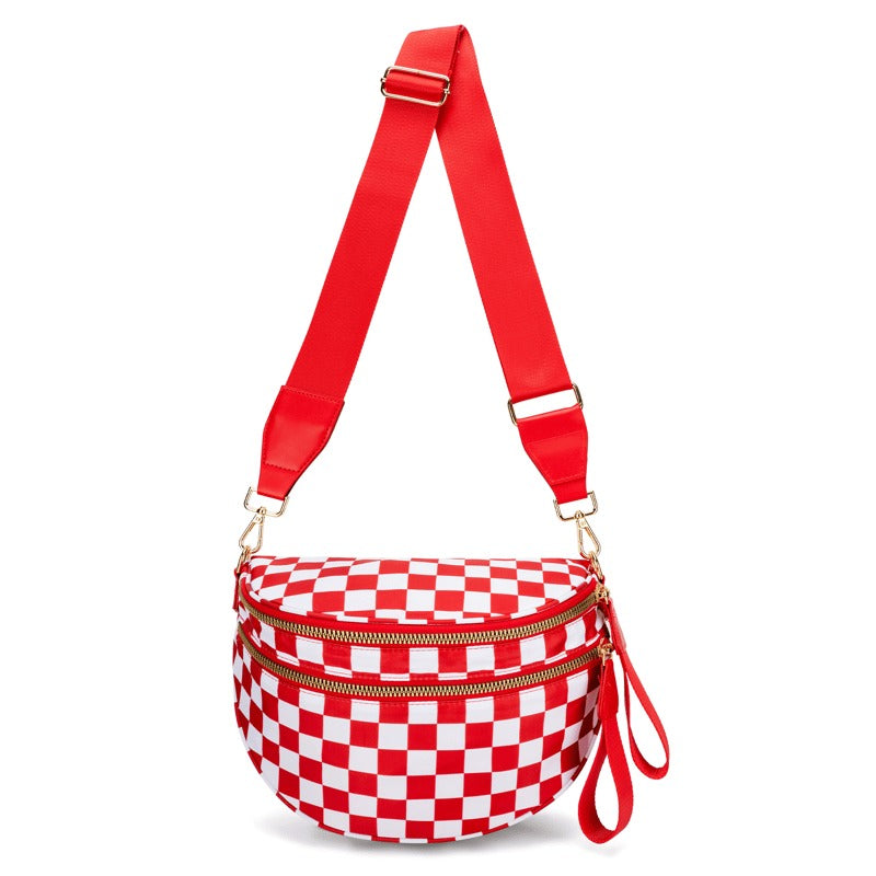 New Version šLimited Time Discountš„Black and White Checkered Nylon Bum Bag