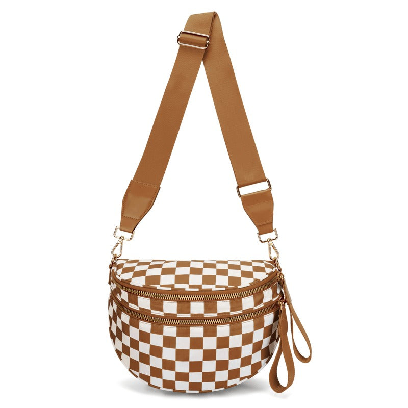 New Version šLimited Time Discountš„Black and White Checkered Nylon Bum Bag