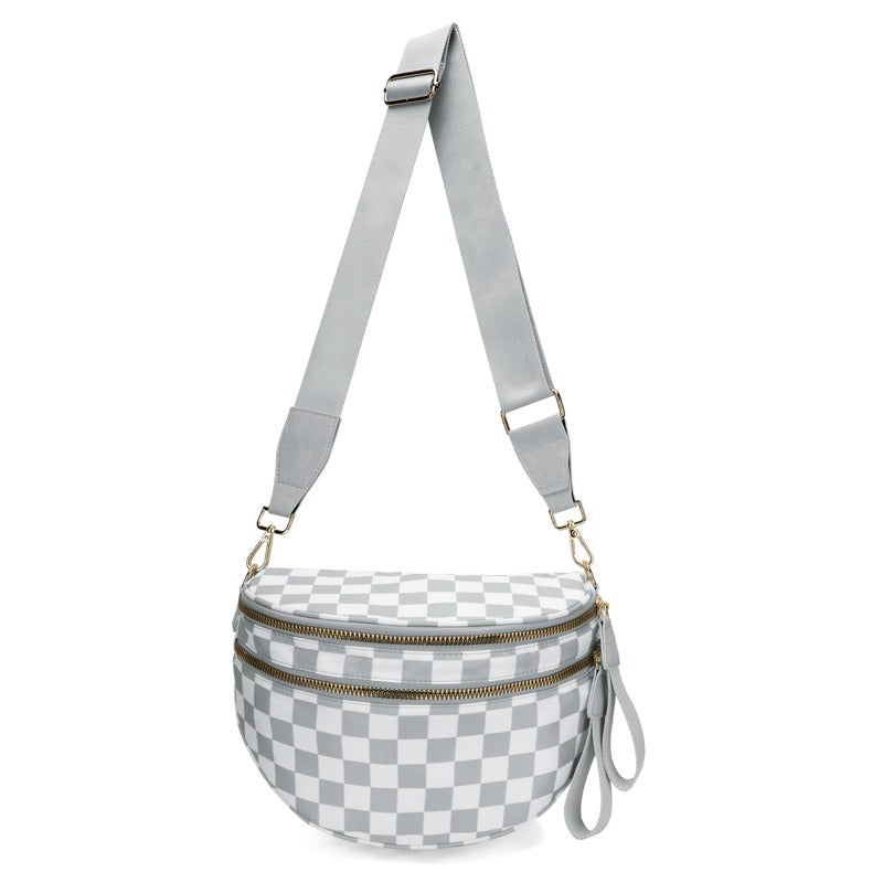 New Version šLimited Time Discountš„Black and White Checkered Nylon Bum Bag