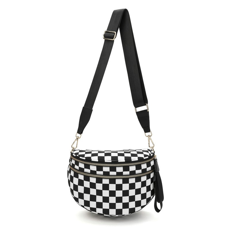 New Version šLimited Time Discountš„Black and White Checkered Nylon Bum Bag