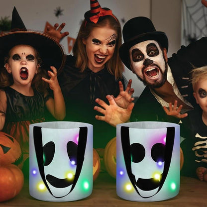 3 Pcs Halloween Candy Bucket with LED Lights – Reusable Pumpkin Trick or Treat Bags | Tote Bags for Students Adults | Night Light Decor for Home Garden Party Favors VNP
