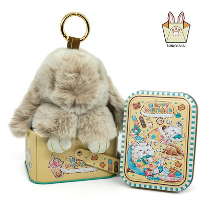 Bunny LuLu Handmade Soft Bunny PomPom Keychain with Designed Tin Box – Adorable Charm for Bags, Phones, and Keys in 14 Colors Hot Pink VNP