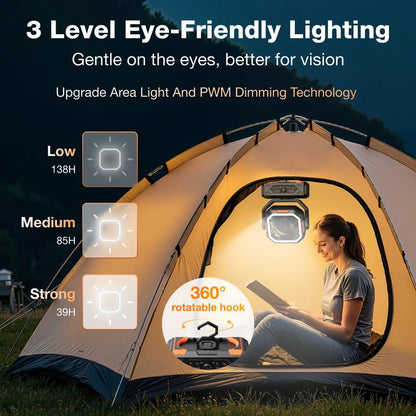 Upgrade 2025 Camping Fan – 20000mAh Rechargeable, LED Light, 270° Pivot, Remote Control