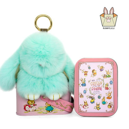 Bunny LuLu Handmade Soft Bunny PomPom Keychain with Designed Tin Box – Adorable Charm for Bags, Phones, and Keys in 14 Colors Hot Pink VNP