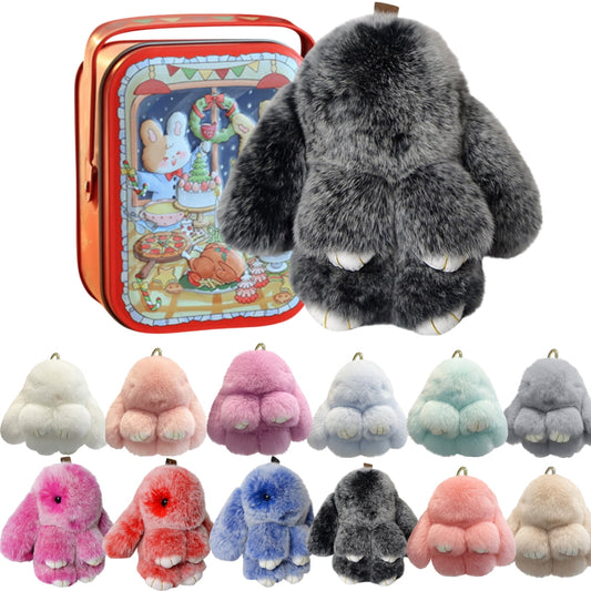 Bunny LuLu Handmade Soft Bunny PomPom Keychain with Designed Tin Box – Adorable Charm for Bags, Phones, and Keys in 14 Colors Hot Pink VNP