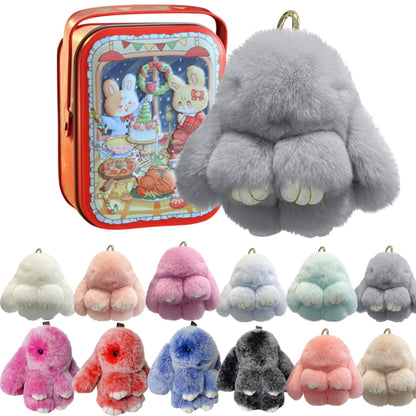 Bunny LuLu Handmade Soft Bunny PomPom Keychain with Designed Tin Box – Adorable Charm for Bags, Phones, and Keys in 14 Colors Hot Pink VNP