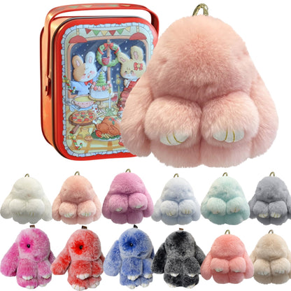 Bunny LuLu Handmade Soft Bunny PomPom Keychain with Designed Tin Box – Adorable Charm for Bags, Phones, and Keys in 14 Colors Hot Pink VNP