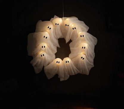 🔥 2025 HOT SALE -👻 ✨ Spooky Halloween Glow Wreath – Light Up Your Home with LED Ghostly Charm - LHT