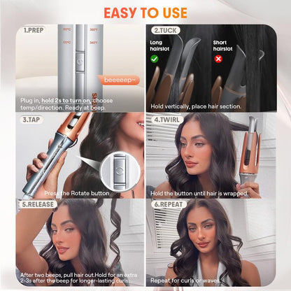 Auto Curling Iron with 3 Heat Levels, 2-Way Spin & Anti-Burn Design