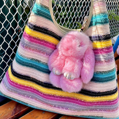 Bunny LuLu Handmade Soft Bunny PomPom Keychain with Designed Tin Box – Adorable Charm for Bags, Phones, and Keys in 14 Colors Hot Pink VNP