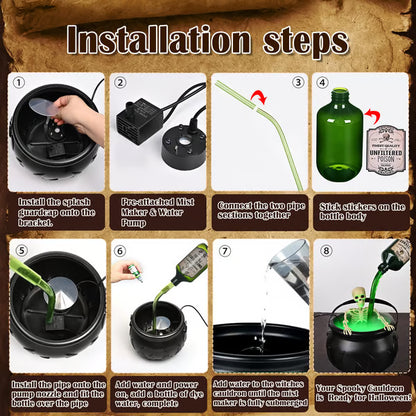 "Magic Floating Potion Cauldron Diffuser – Halloween Decor with Fog & LED Lights"
