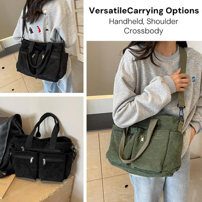 Tote Bag for Women, Corduroy Crossbody Purse, Travel Shoulder Bag, Work Handbag, Everyday Hobo Tote Bag for Schoo