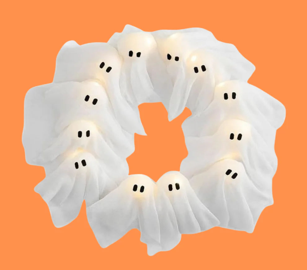 🔥 2025 HOT SALE -👻 ✨ Spooky Halloween Glow Wreath – Light Up Your Home with LED Ghostly Charm - LHT