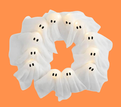 🔥 2025 HOT SALE -👻 ✨ Spooky Halloween Glow Wreath – Light Up Your Home with LED Ghostly Charm - LHT