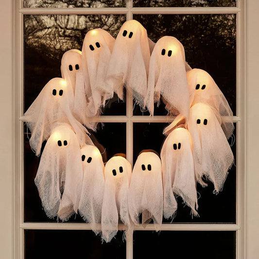 🔥 2025 HOT SALE -👻 ✨ Spooky Halloween Glow Wreath – Light Up Your Home with LED Ghostly Charm - LHT